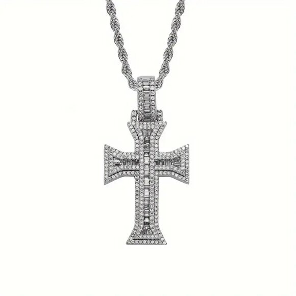 womens white gold diamond cross necklace